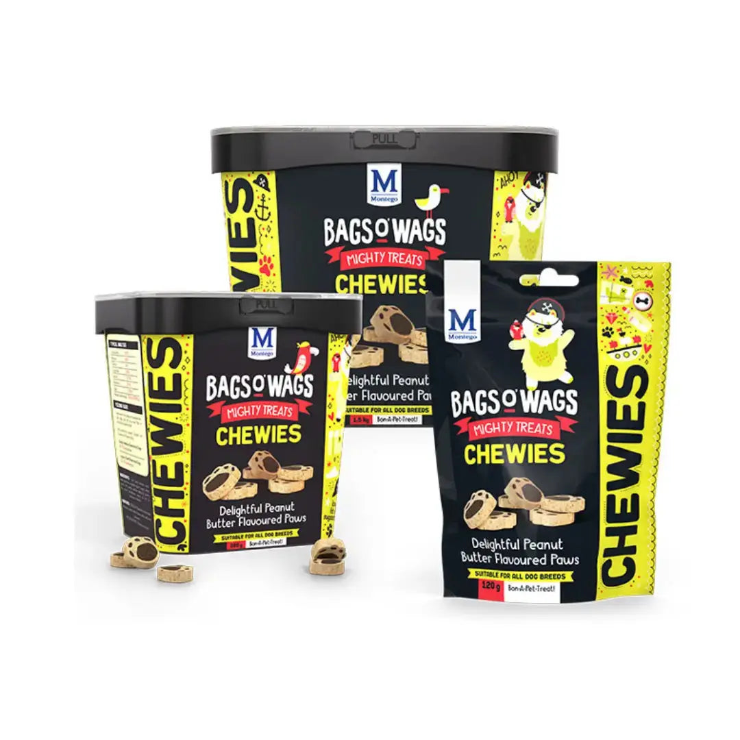 Montego Bags O' Wags Chewies Peanut Butter Paws Dog Chew Treats   | Canine & Co