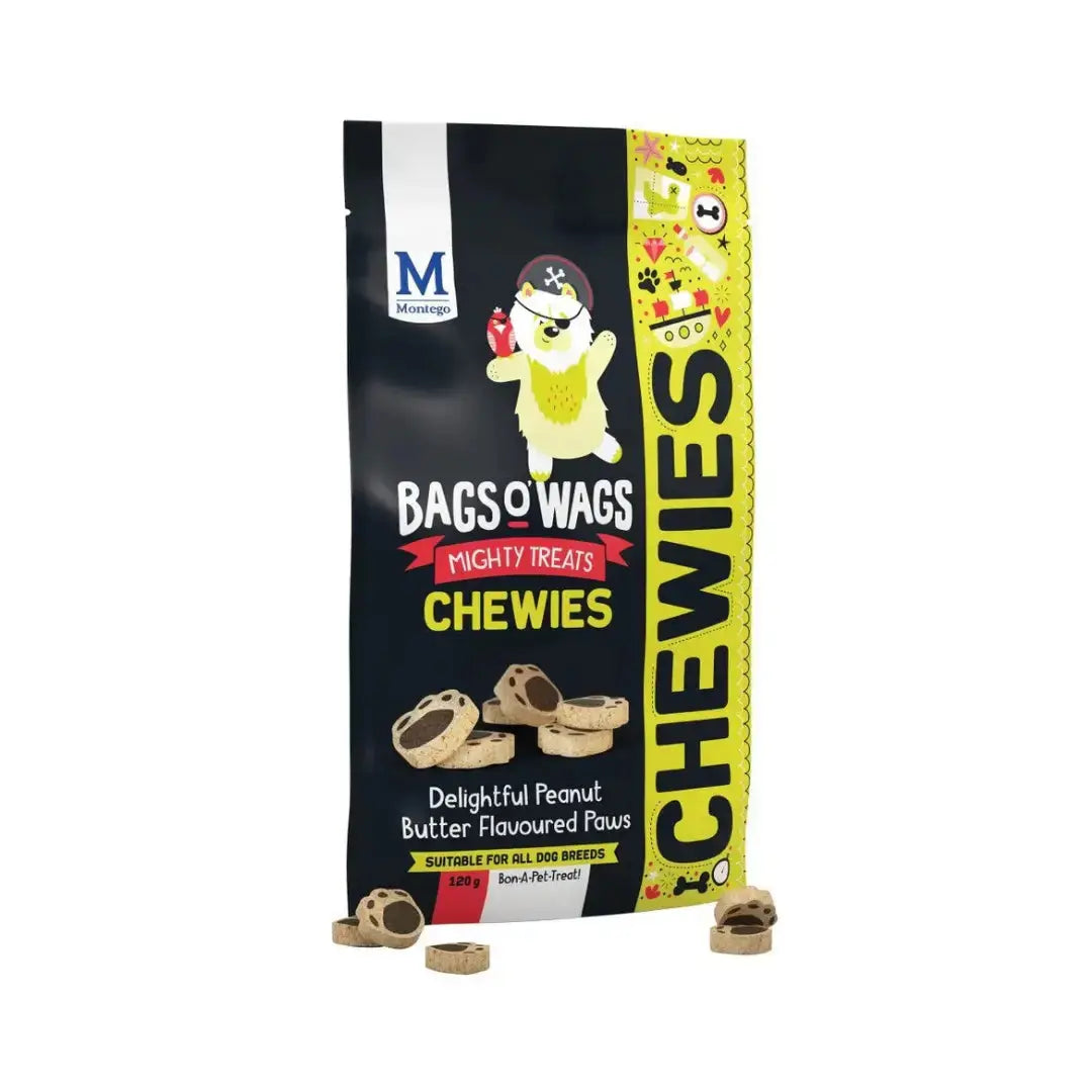 Montego Bags O' Wags Chewies Peanut Butter Paws Dog Chew Treats   | Canine & Co