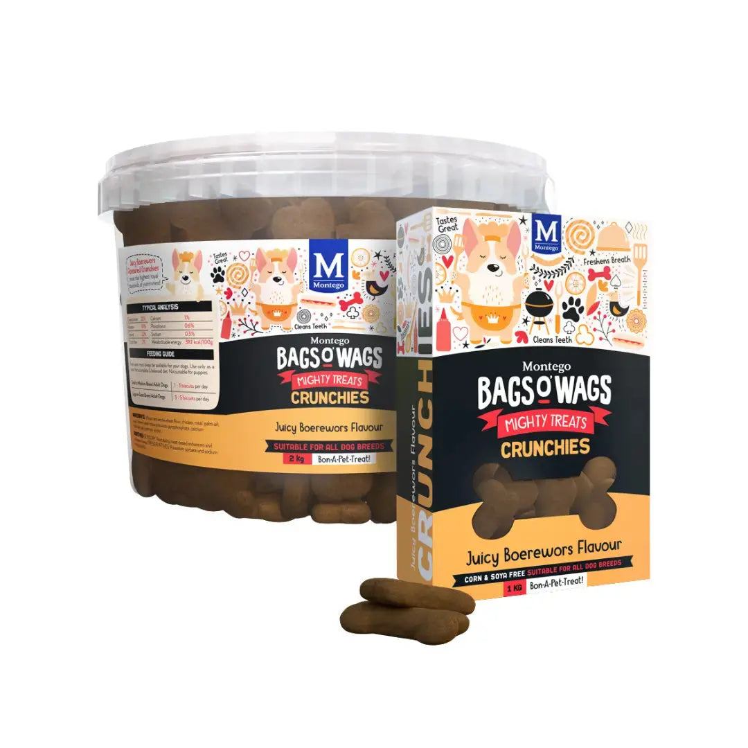 Montego Bags O' Wags Crunchies Boerewors Dog Biscuit Treats   | Canine & Co