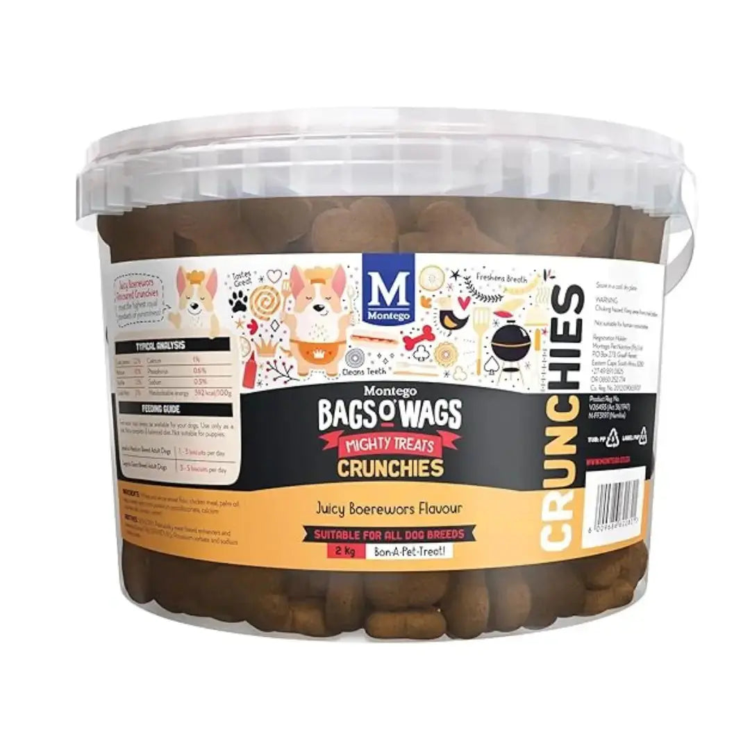 Montego Bags O' Wags Crunchies Boerewors Dog Biscuit Treats   | Canine & Co