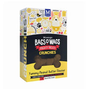 Peanut butter-flavored dog treats in a colorful, informative packaging box.