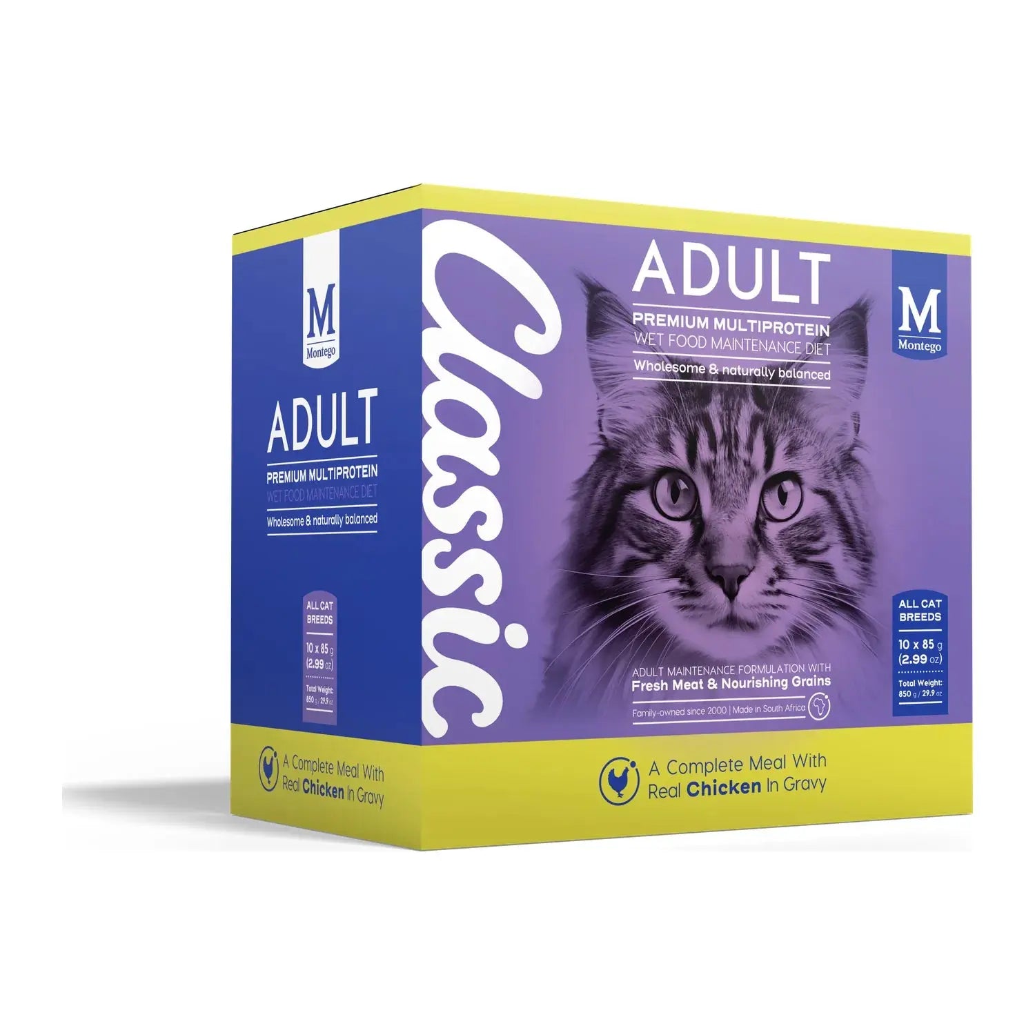 Montego Classic Adult Cat Chicken wet cat food multipack of 85g pouches.