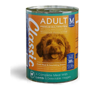 Montego Classic Lamb & Veg wet dog food 385g tin for adult dogs.