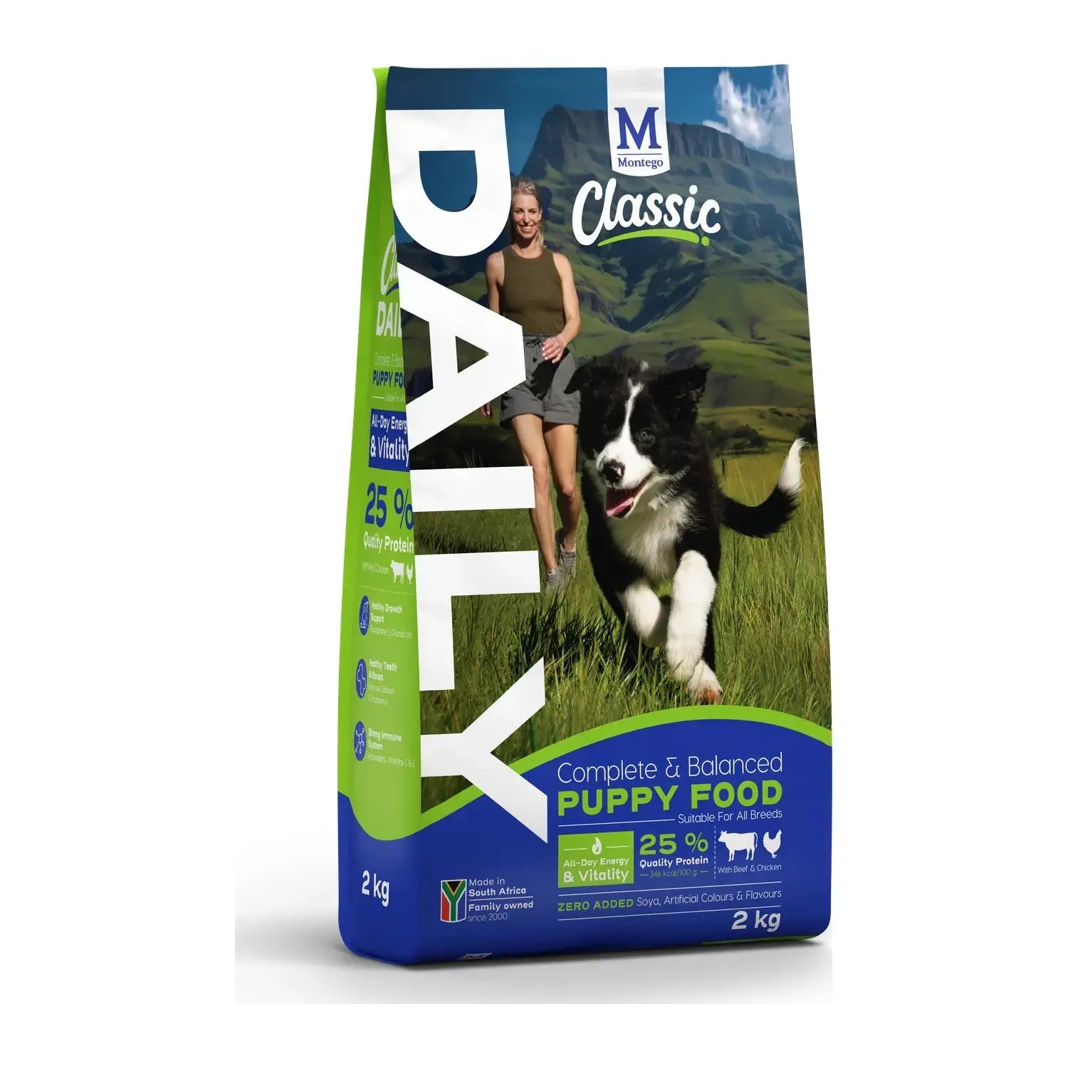 Montego Classic Daily Puppy Beef & Chicken dry dog food 2kg bag.