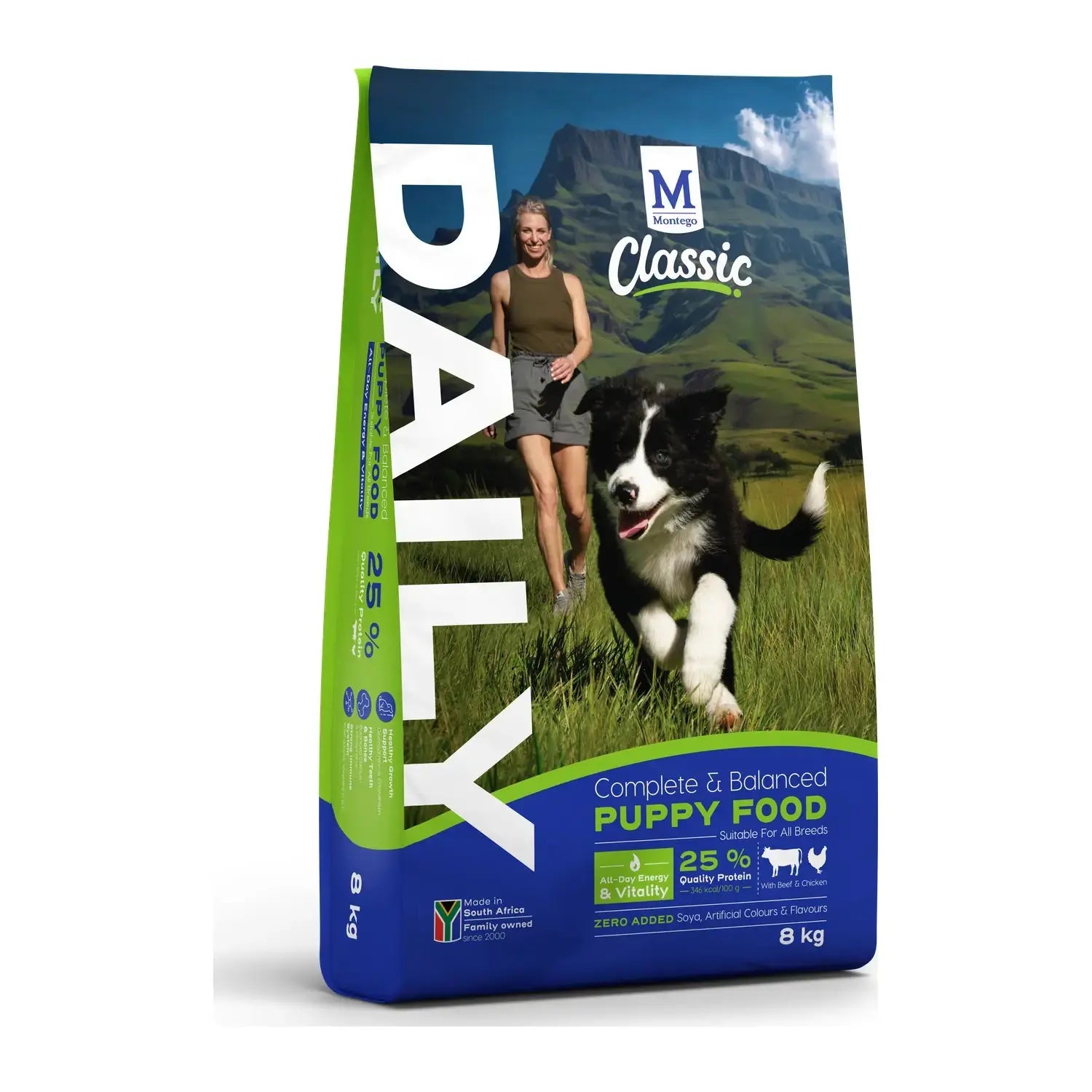 Montego Classic Daily Puppy Beef & Chicken dry dog food 8kg bag.