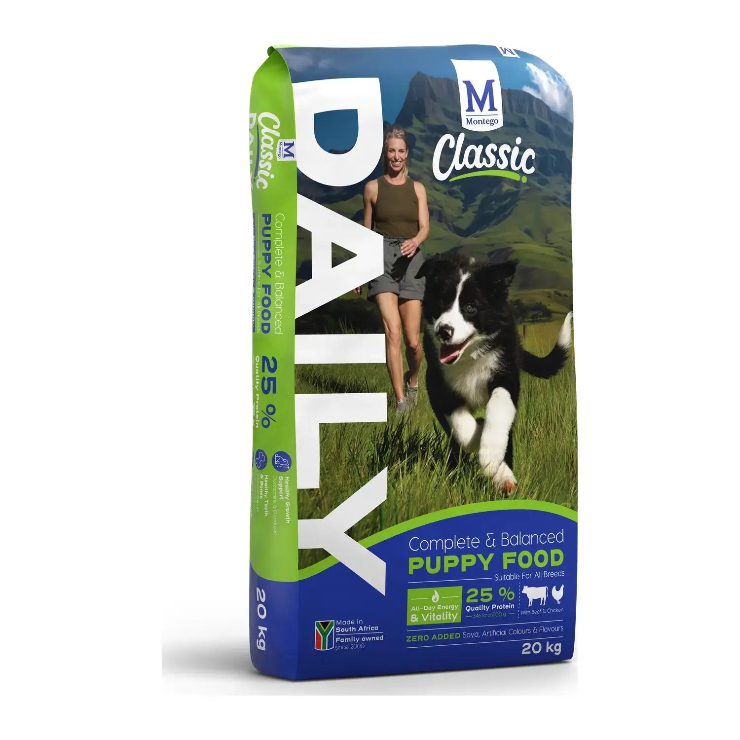 Montego Classic Daily Puppy Beef & Chicken dry dog food 20kg bag.