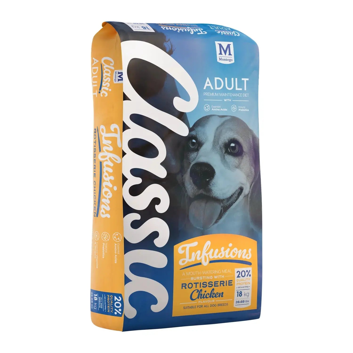 Montego Classic Infusions Rotisserie Chicken dry dog food 18kg bag.