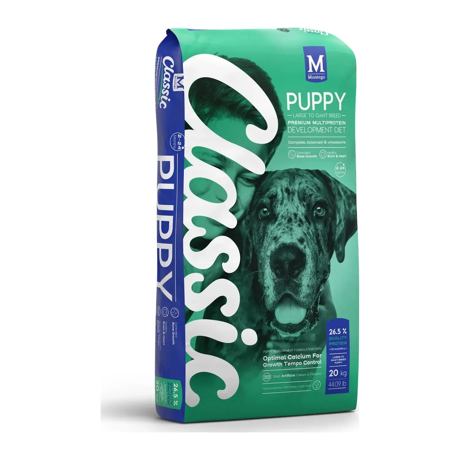 Montego Classic Large Breed Puppy dry dog food 20kg bag with glucosamine and DHA.
