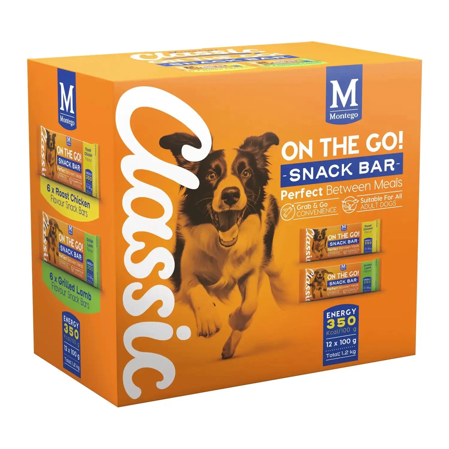 Montego Classic Snack Bars variety pack with chicken and grilled lamb flavour dog treats.