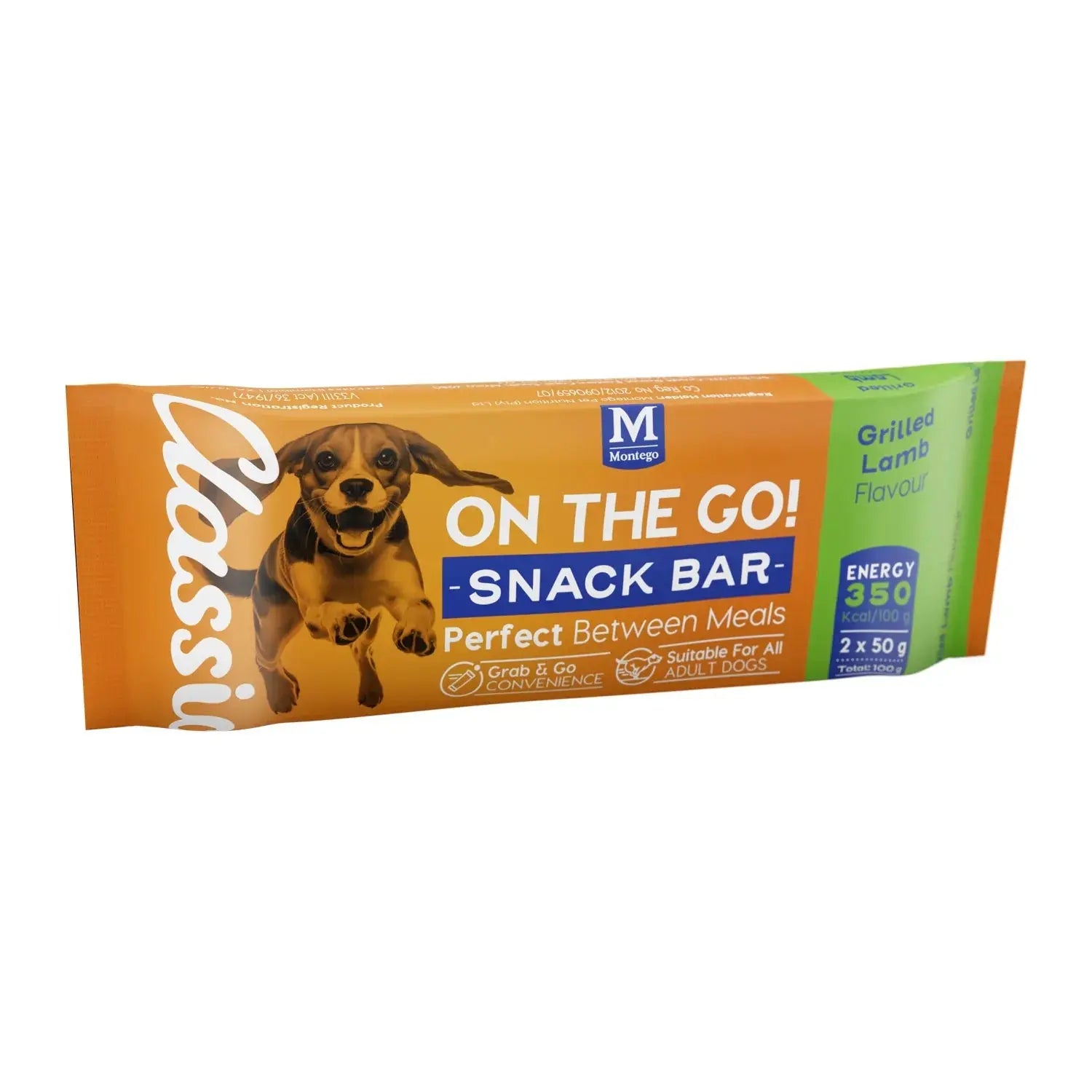 Montego Classic Snack Bar grilled lamb flavour single dog treat bar.