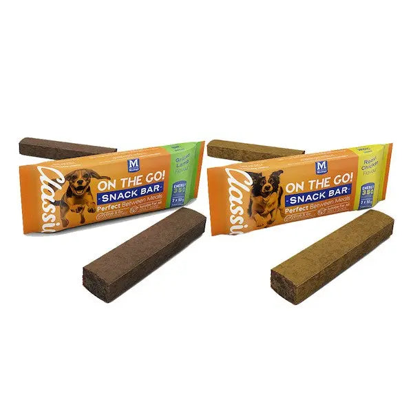 Dog snack bars in packaging, perfect for on-the-go treats and training rewards.