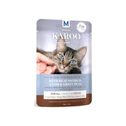 Montego Karoo Adult Ostrich & Peas wet cat food 85g pouch, a grain-free stew for adult cats.