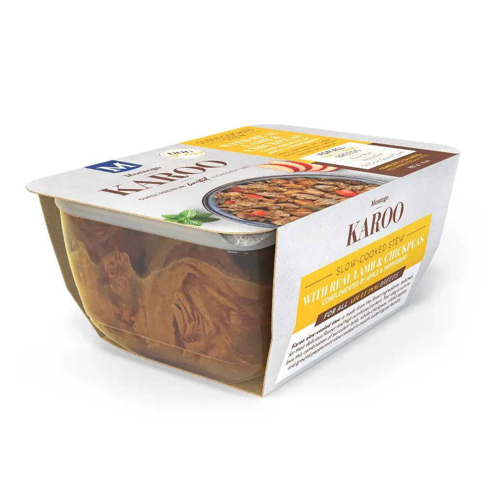 Slow-cooked Karoo stew with beef and chickpeas in convenient packaging.