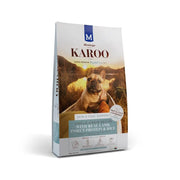 Montego Karoo dog food bag featuring real lamb, insect protein, and rice for skin and coat support.