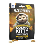 Cosmic Kitty chewy treats for cats, featuring chicken and cheese flavor in a fun space-themed package.
