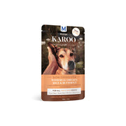 Dog food pouch featuring slow-cooked chicken stew with rice and butternut for all adult dog breeds.