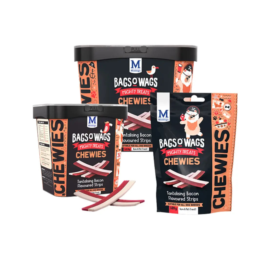 Montego Bags O' Wags Chewies Bacon Dog Chew Treats   | Canine & Co