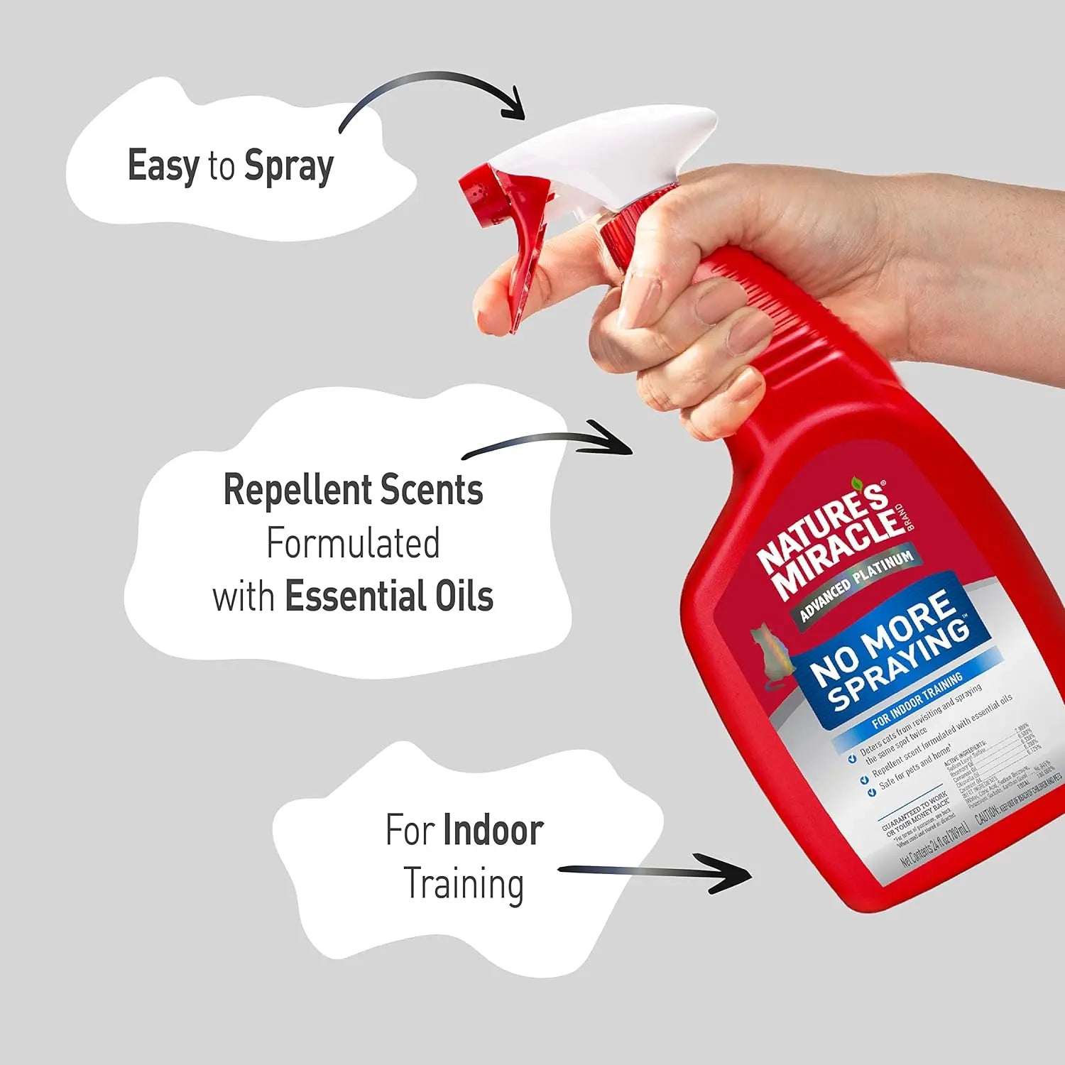 Nature's Miracle spray bottle with essential oils for indoor training and repellent scents.