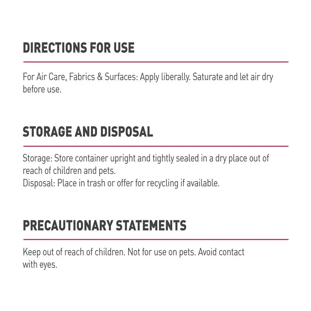 Instructions for using air care products, storage guidelines, and safety precautions for children and pets.