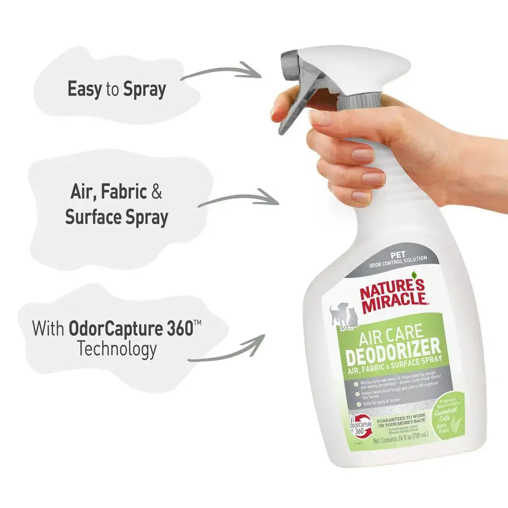 Nature's Miracle Air Care Deodorizer spray for pets, featuring OdorCapture 360™ technology for effective odor removal.