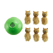 Interactive green toy with furry squirrel figures for playful pet engagement.