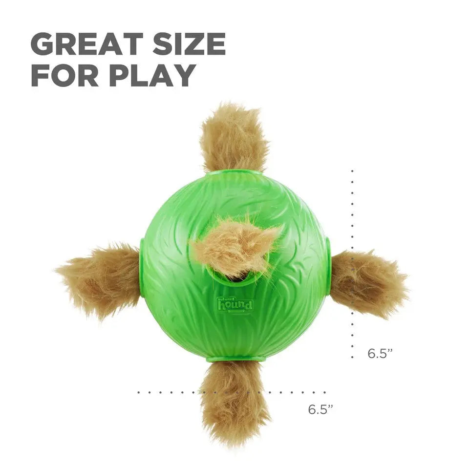 Green dog toy with plush accents, perfect for interactive play and fun.