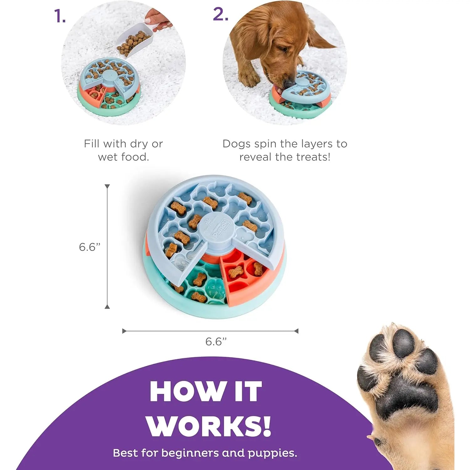 Interactive dog puzzle feeder for beginners, promoting slow eating and mental stimulation.