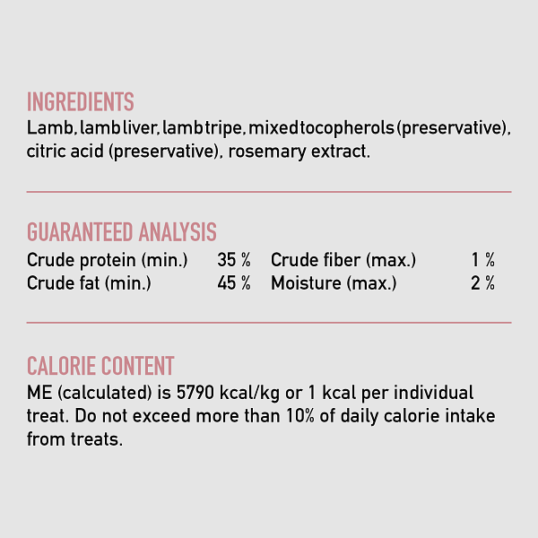 Orijen Grass-Fed Lamb Freeze-Dried Cat Treats – ingredients list visual (shop online South Africa)