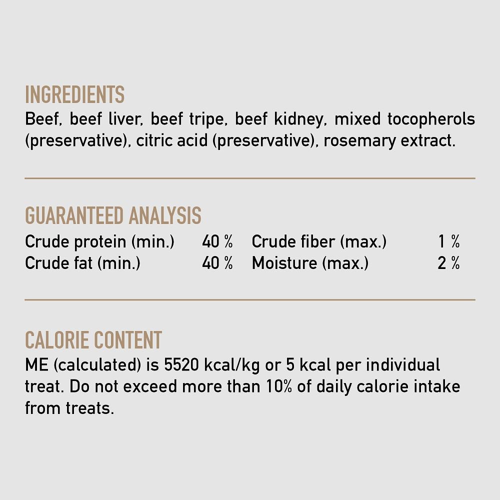 Orijen Ranch Raised Beef Freeze-Dried Dog Treats – ingredients list visual (shop online South Africa)