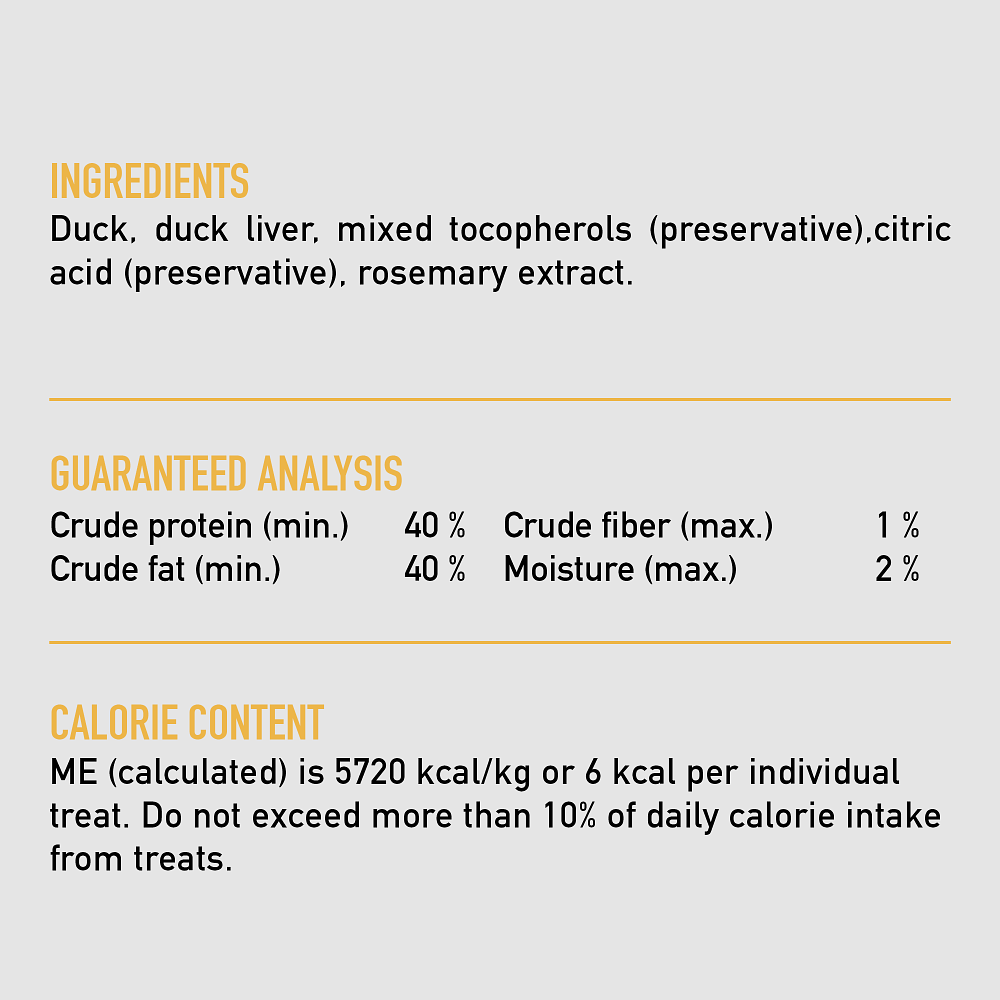 Orijen Free-Run Duck Freeze-Dried Dog Treats – ingredients list visual (shop online South Africa)