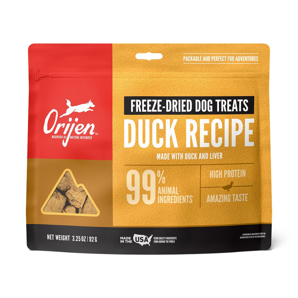 Orijen Free-Run Duck Freeze-Dried Dog Treats – front of bag packaging (South Africa)