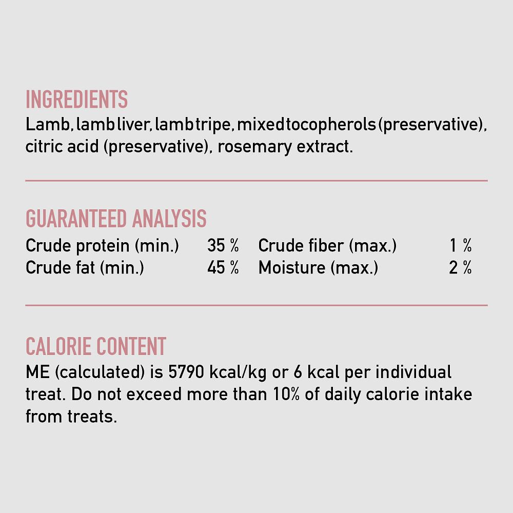 Orijen Grass Fed Lamb Freeze-Dried Dog Treats – ingredients list visual (shop online South Africa)