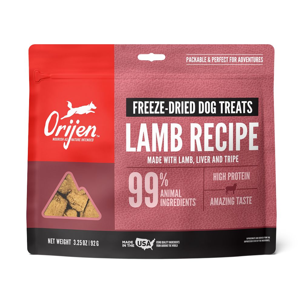Orijen Grass Fed Lamb Freeze-Dried Dog Treats – front of bag packaging (South Africa)