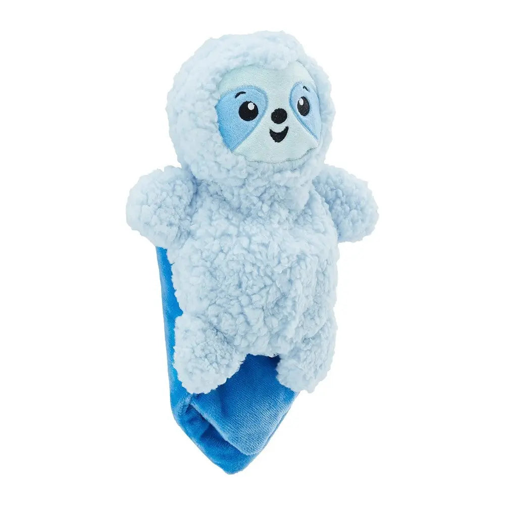 Soft blue sloth plush toy with a cheerful face, perfect for cuddling and playtime.