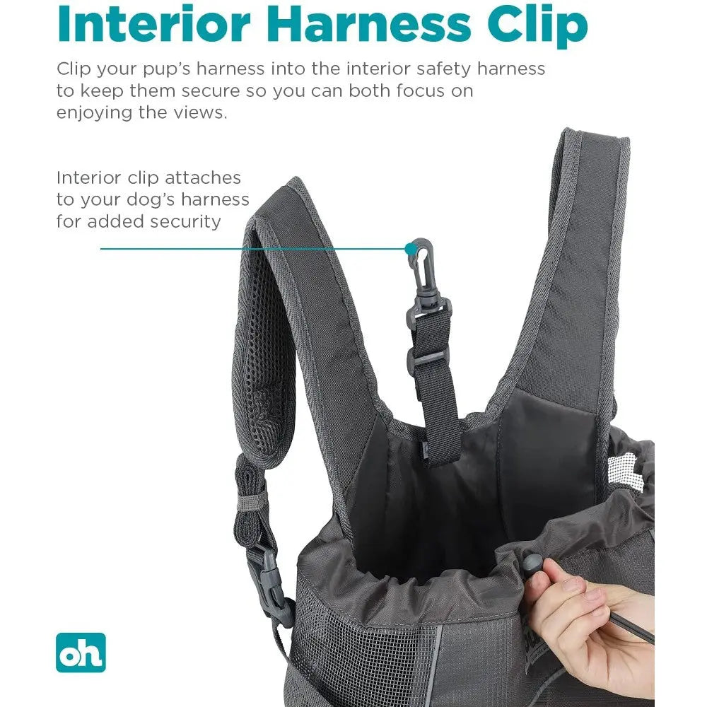 Interior harness clip for securing your dog while enjoying outdoor adventures together.