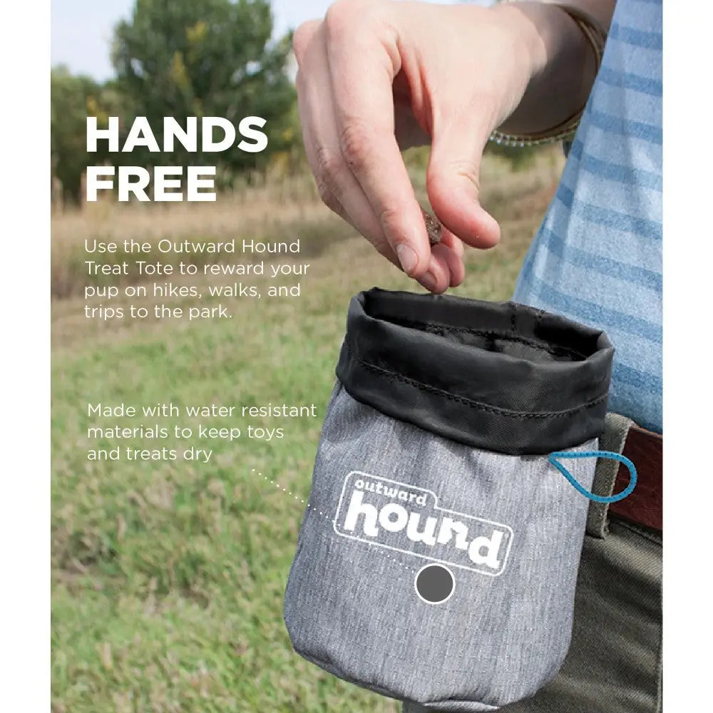 Outward Hound Treat Tote for hands-free dog treats on hikes and walks, made with water-resistant materials.