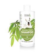 Natural pet shampoo with hemp oil for soothing and moisturizing sensitive skin in dogs and cats.