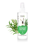 Natural body spray for pets, soothing itch relief with herbal ingredients in a convenient spray bottle.