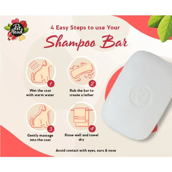 Shampoo bar usage guide with steps for effective pet grooming and care.