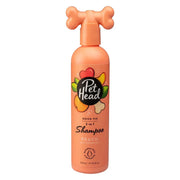 Pet Head 2-in-1 Peach Shampoo for dogs, featuring a fun bone-shaped cap and vibrant packaging.