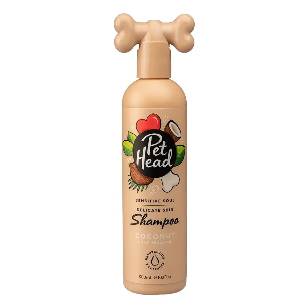 Pet Head Sensitive Soul Coconut Shampoo for dogs, designed for delicate skin and enriched with argan oil.