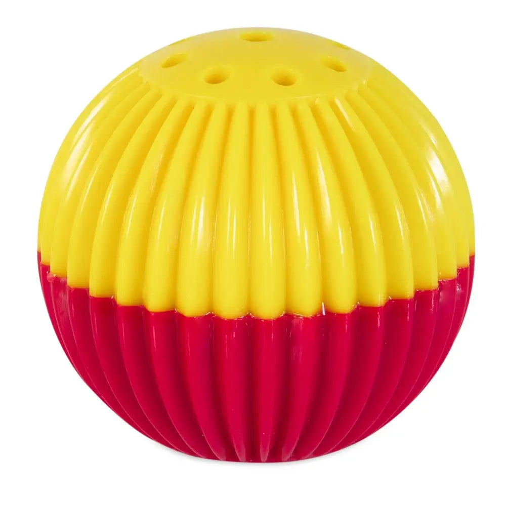 Colorful rubber ball toy for dogs, designed for interactive play and chewing.