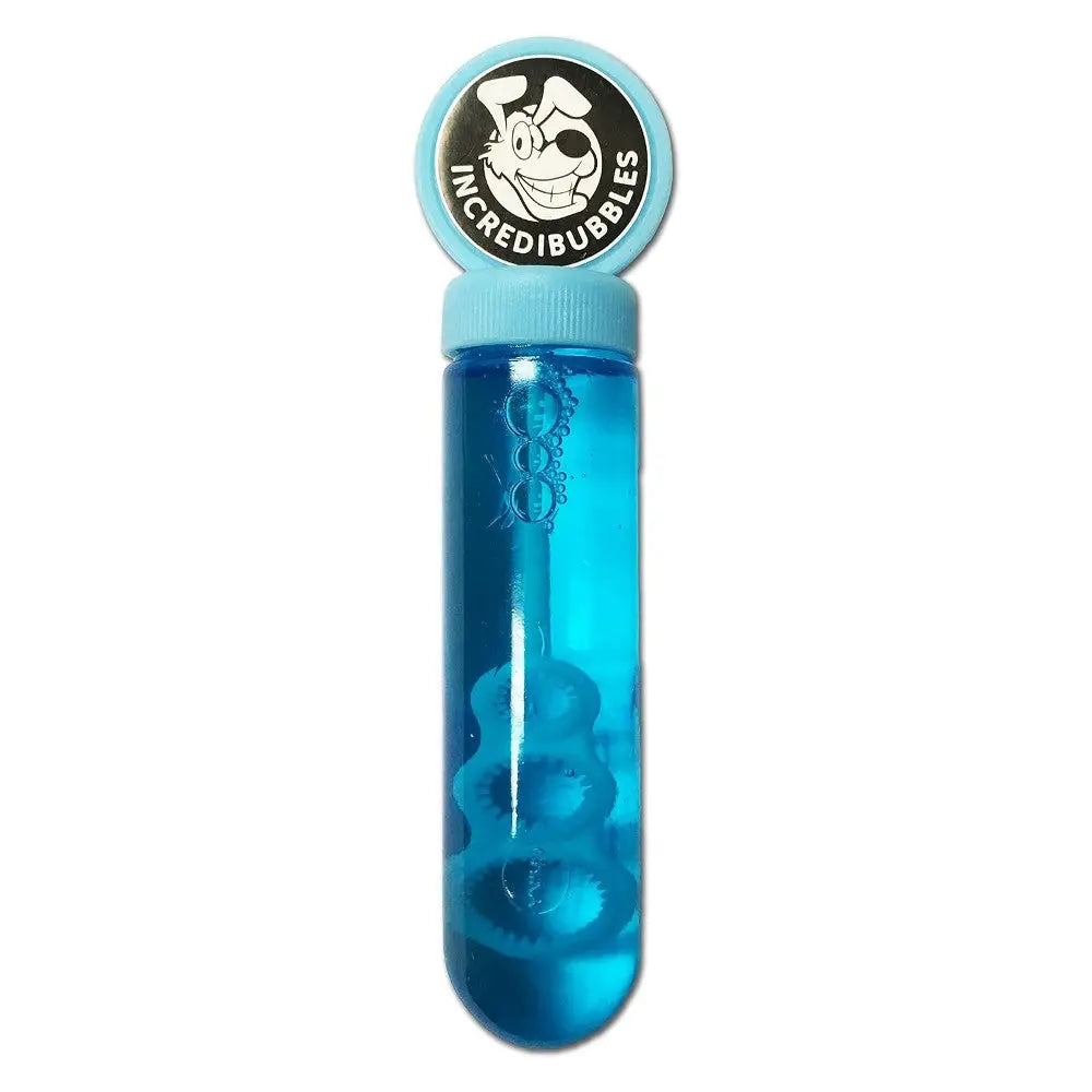 Incredibubbles bubble solution in a blue tube with a playful dog logo on the cap.