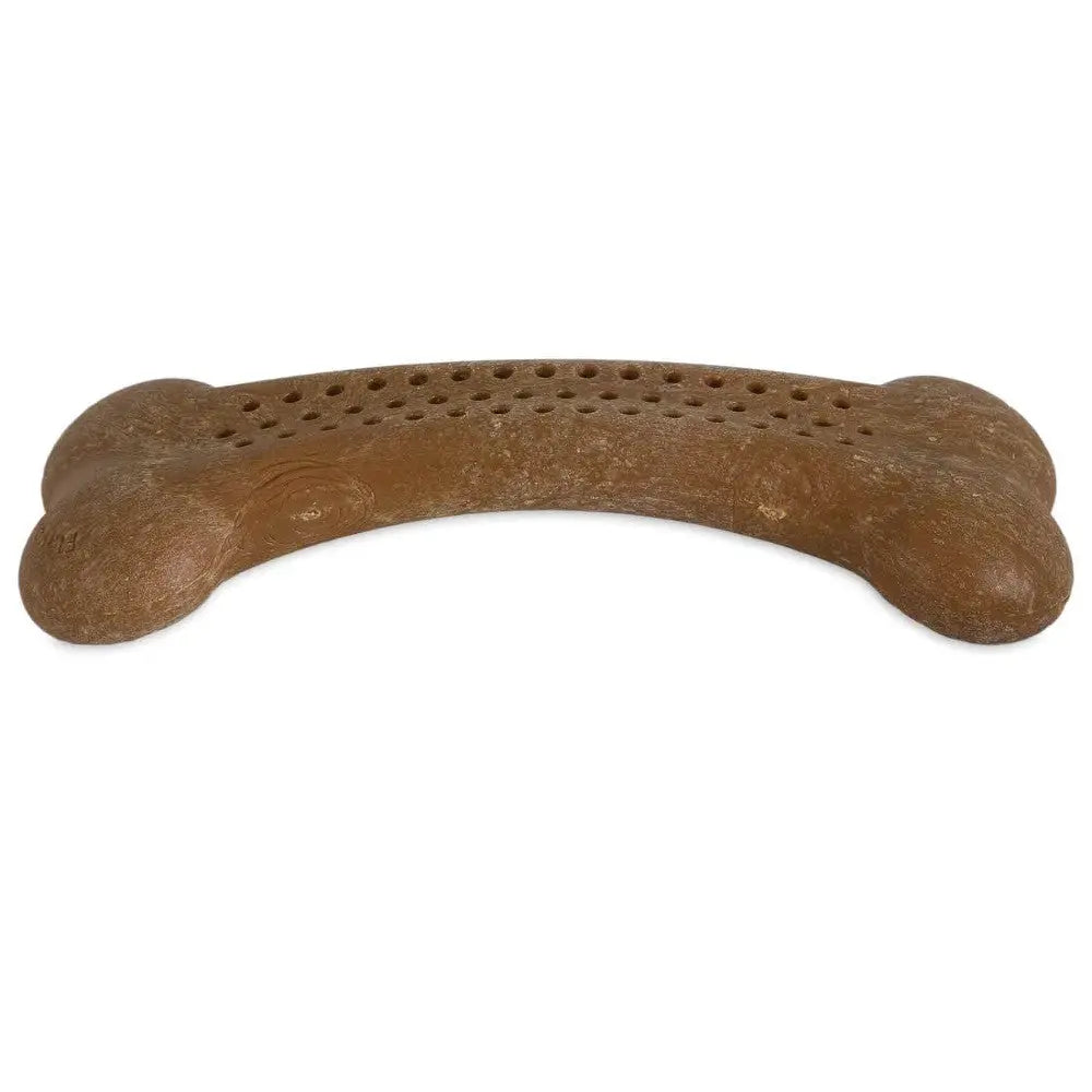 Dog chew toy shaped like a bone, designed for dental health and long-lasting fun.