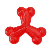Red dog chew toy shaped like a bone, perfect for keeping pets entertained and promoting dental health.