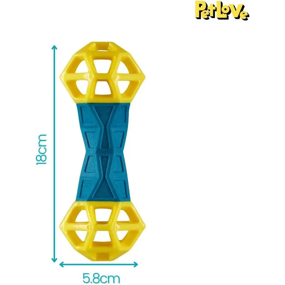 Durable pet toy in yellow and blue, perfect for interactive play and chewing.