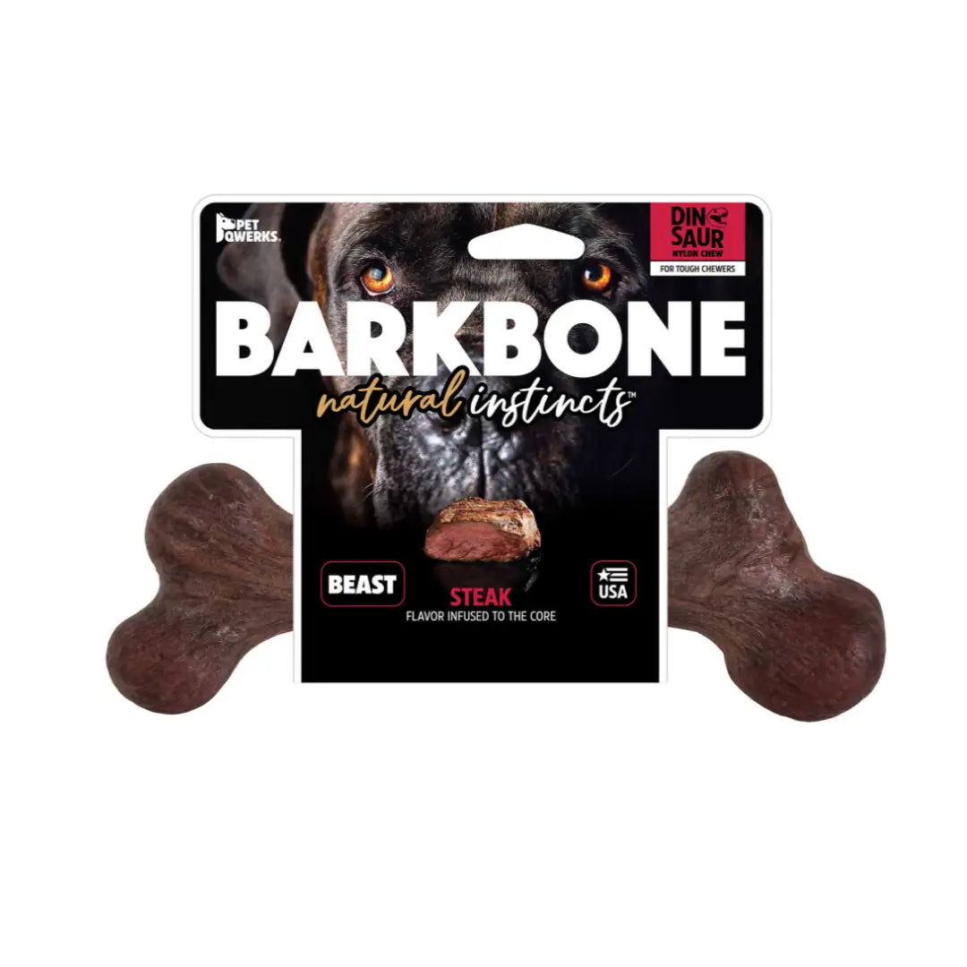 Pet Qwerks Dino Wood Barkbone Steak Dog Toy