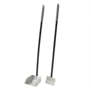 Metal garden scoops with long handles for easy soil and debris collection.
