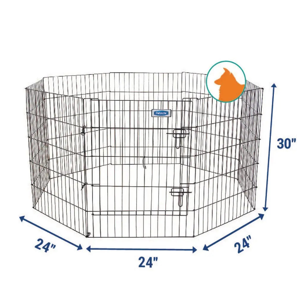 Pet playpen with a secure design, measuring 24"x24"x30", ideal for safe pet containment.