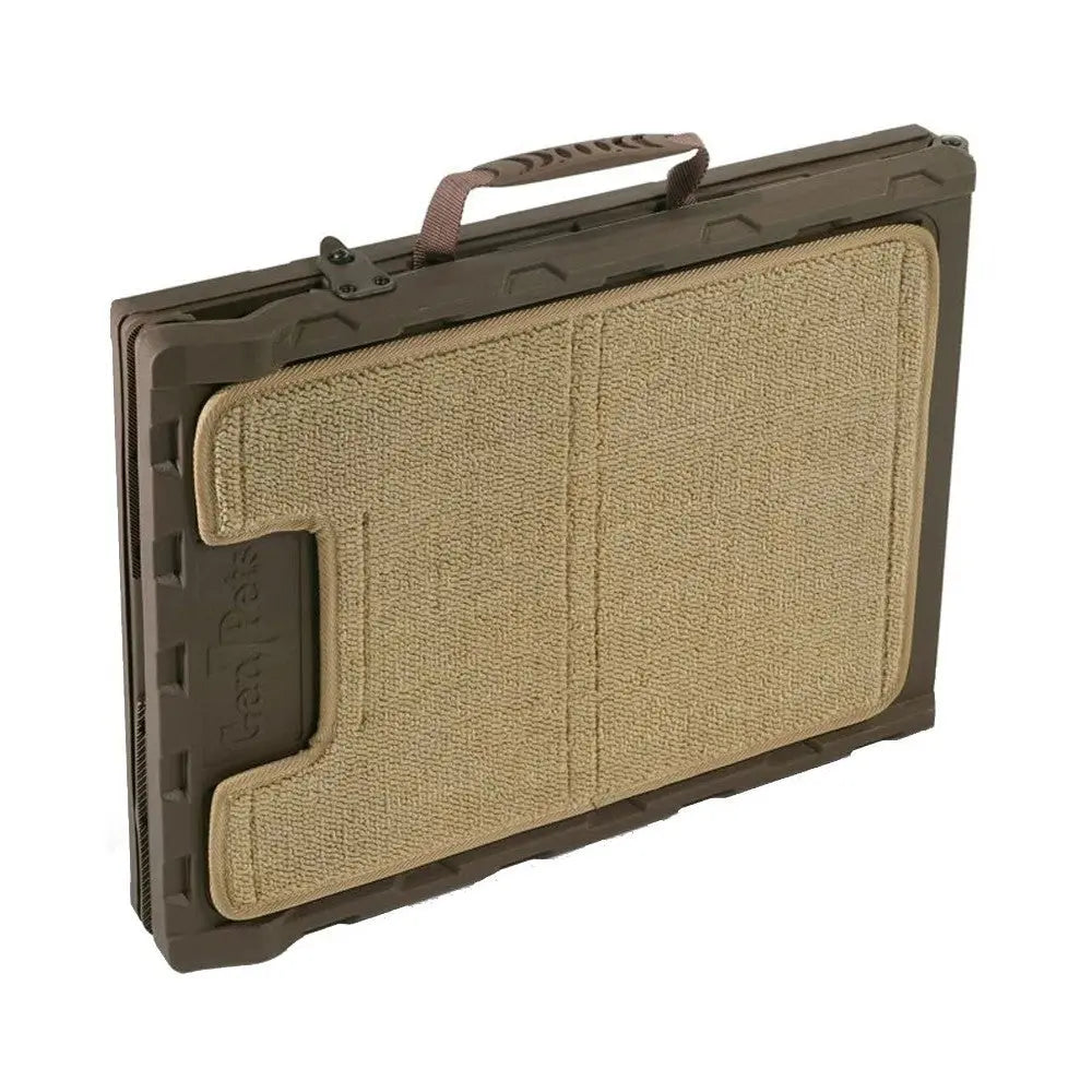 Durable pet scratching pad with a handle for easy transport and storage.